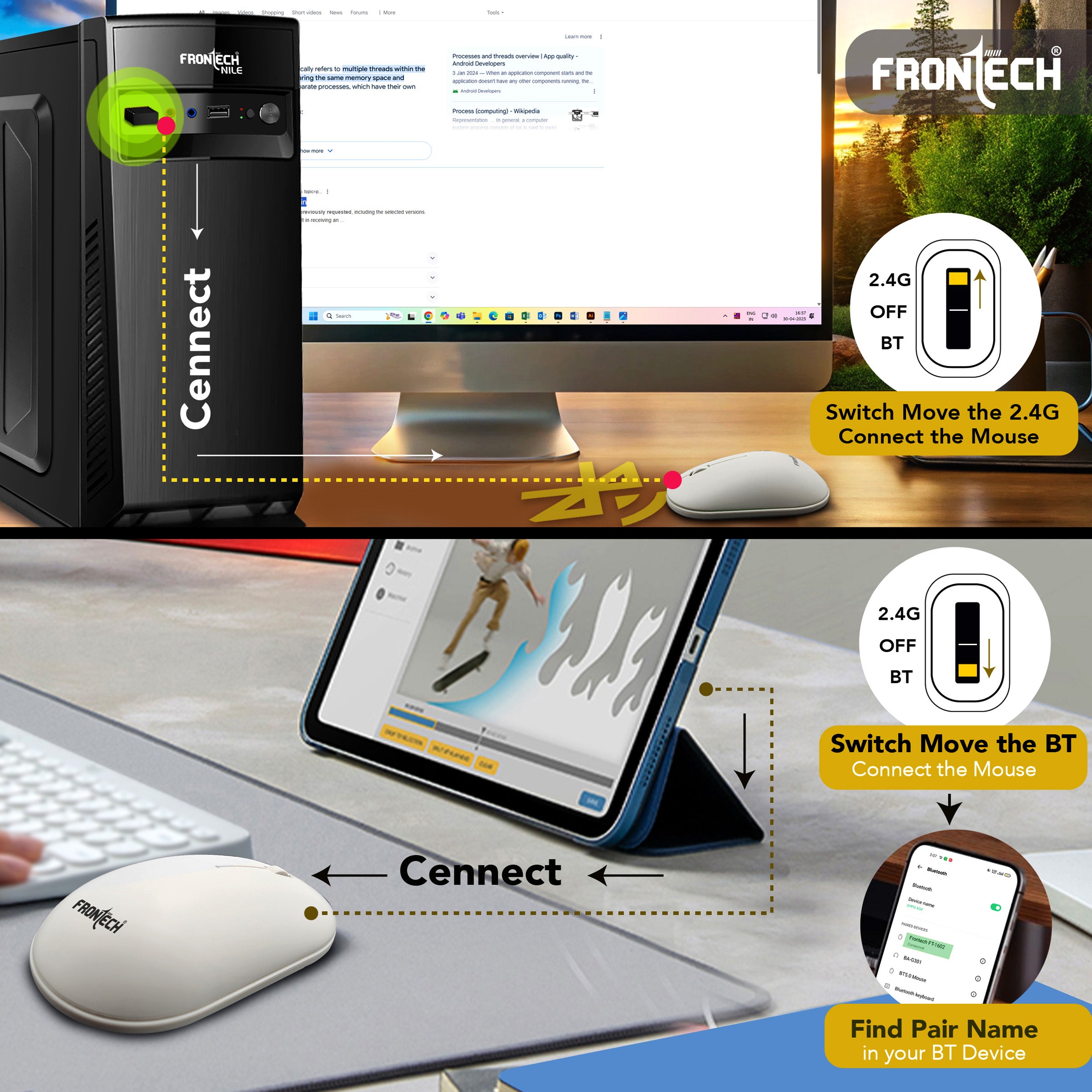 Frontech wireless keyboard & mouse combo | 2.4 Ghz |Transmission with built-in rechargeable battery |Multi-Device connection ( FT-1602A ) Frontech wireless keyboard & mouse combo | 2.4 Ghz |Transmission with built-in rechargeable battery |Multi-Device connection ( FT-1602A )